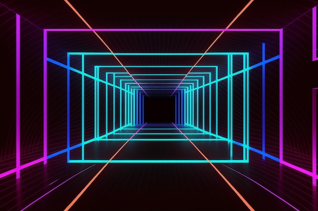 Futuristico tunnel laser colorato al neon