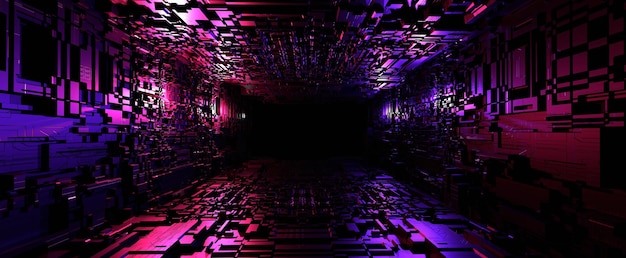 Futuristico tunnel techno al neon con sfondo illuminato