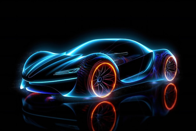 Futuro astratto concept car elettrica su sfondo nero