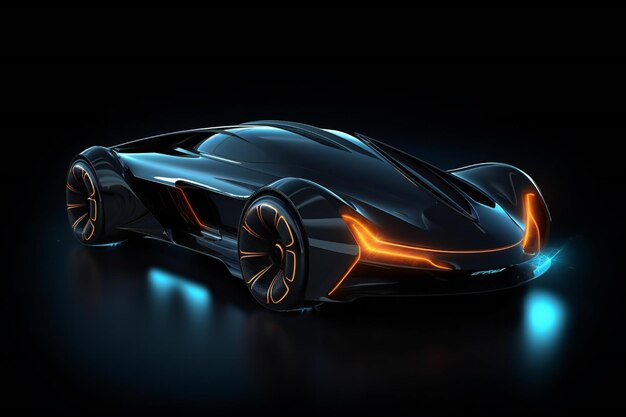 Futuro astratto concept car elettrica su sfondo nero