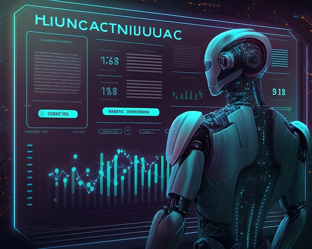 Futuro controllo della tecnologia finanziaria da parte dell'Intelligenza Artificiale generativa umanoide robotica AI