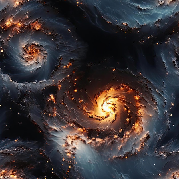 Galassia a spirale con colori intensi e scene ultraterrene piastrellate