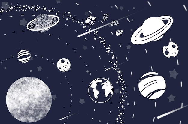 Galassia con illustrazione di stelle e pianeti Mondo di fantasia