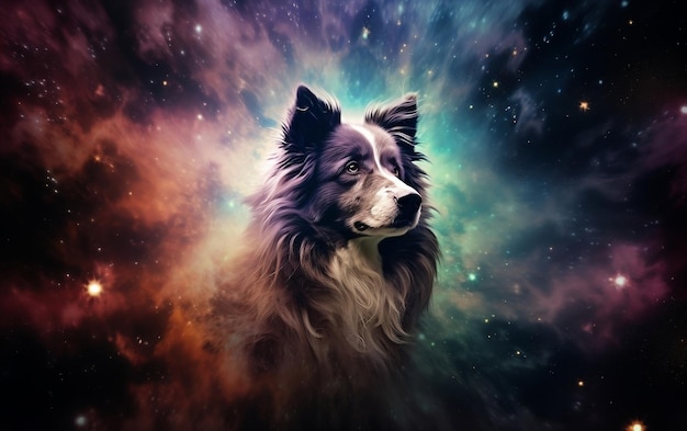 Galassie spirali cosmiche canine e stelle iridescenti IA generativa