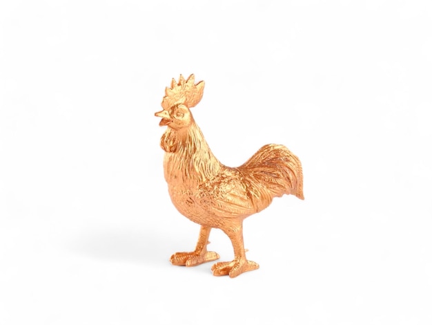 Gallo dorato animale in miniatura su sfondo bianco