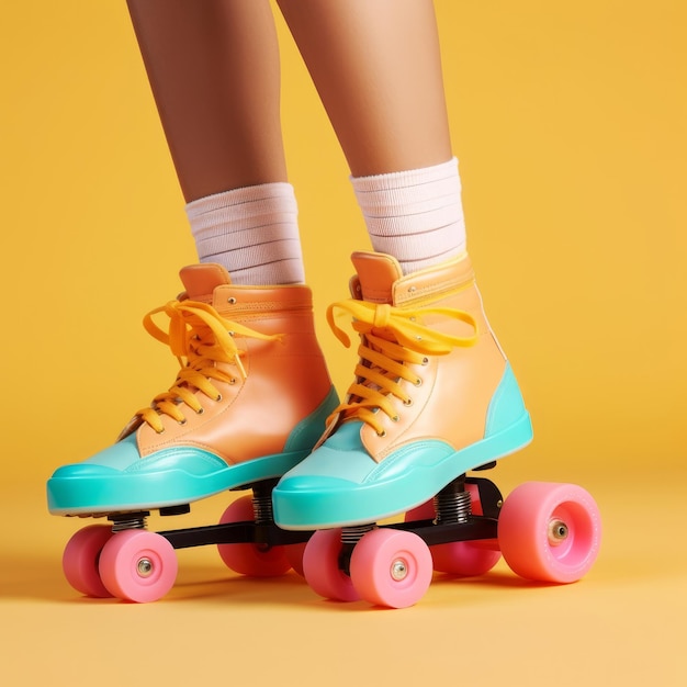 Gambe che indossano dolci carini con lacci delle scarpe quattro roller blade Illustrazione AI GenerativexA