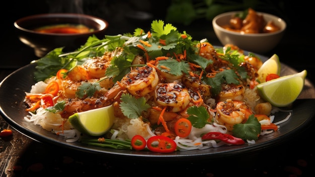 gamberetti pad cibo tailandese cibo fotografia professionale e luce Generative Ai