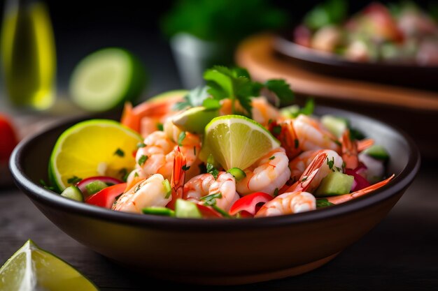 Gamberi e lime in un ceviche fresco e vivido Generative AI