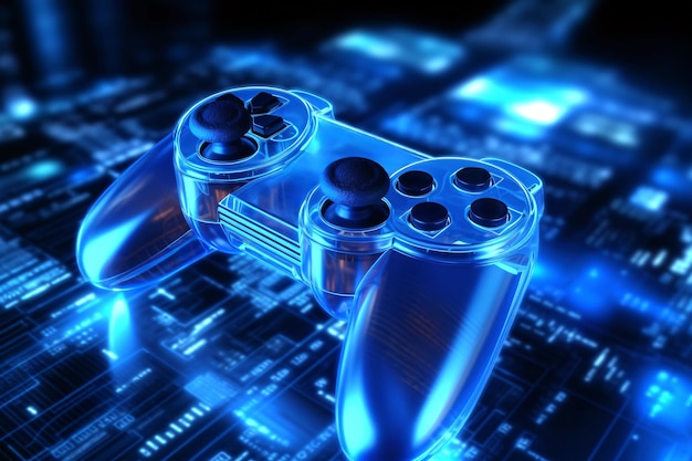 Gamepad moderno trasparente su uno sfondo scuro