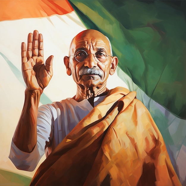 Gandhi Jayanti Banner Mahatma Gandhi con bandiera 2 ottobre Gandhi Jayanti Template