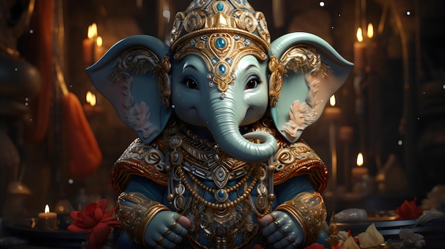 Ganesha 3D Un'opera d'arte sacra nell'ombra