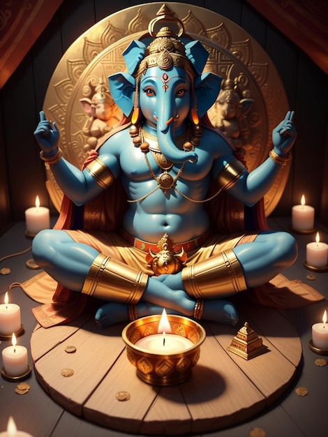 Ganesha Illustrazione del colorato signore indù Ganesha su sfondo decorativo