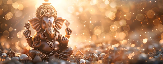 Ganesha la divinità indù trascende ai cieli circondata da un affascinante mandala di bokeh Concetto Significato astrologico di Ganesha Simbolismo spirituale nell'induismo