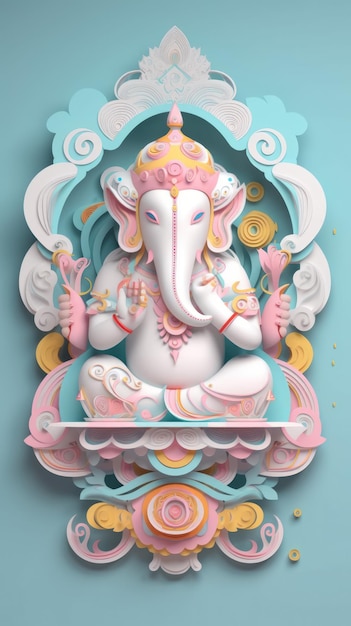 Ganesha paper cut art con sfondo colorato IA generativa