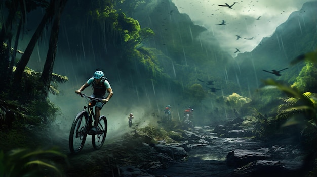 Gare di mountain bike nella foresta tropicale
