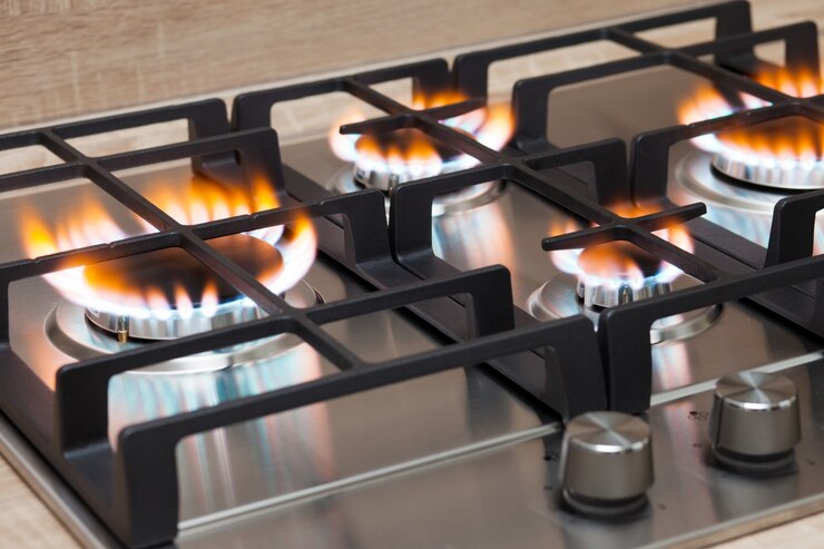 Gas che brucia nel bruciatore del forno a gas