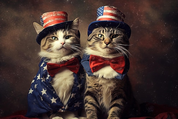 Gatti che celebrano la festa dell'indipendenza americana 4 luglio usa illustrazione generativa ai