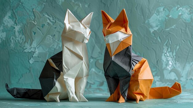 Gatti di carta origami intricati in uno studio