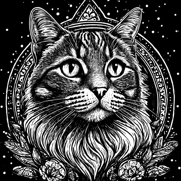 Gatti gotici americani schizzo incisione vettoriale illustrazione T-shirt abbigliamento stampa design