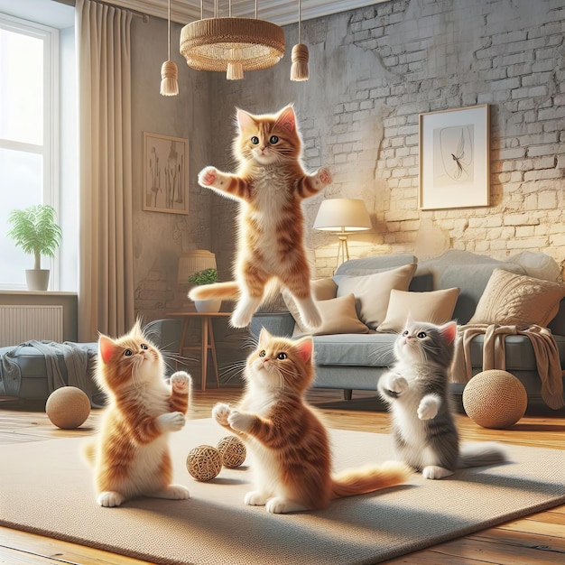 Gattini giocosi in un salotto elegante