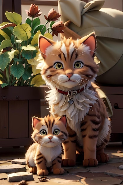 Gattini in stile animazione 3d che giocano
