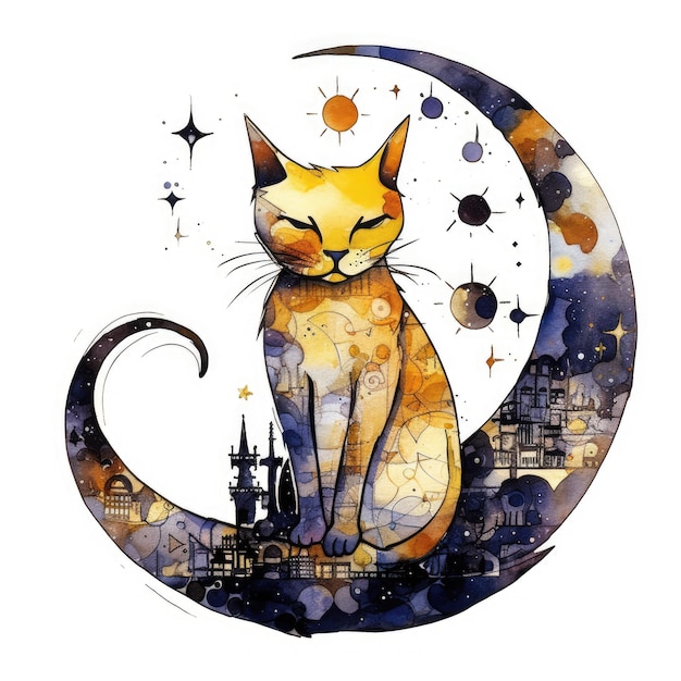 gattino acquerello pastello illustrazione astratto giocoso tatuaggio clipart fantasia magia poster art