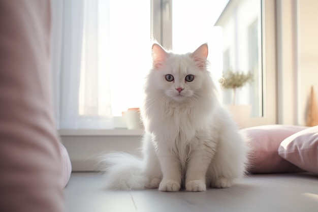 Gattino bianco e soffice con gli occhi blu