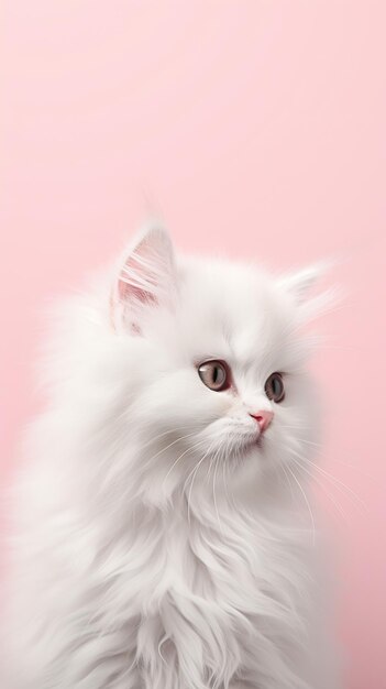 gattino bianco gatto gattino sfondo rosa dall'aspetto texture profilo glamour carino pelliccia fluente in modo univoco