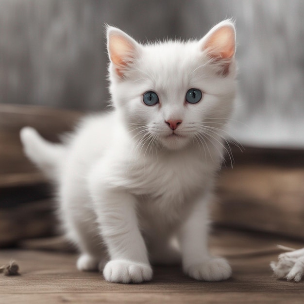 gattino bianco su un tavolo di legno