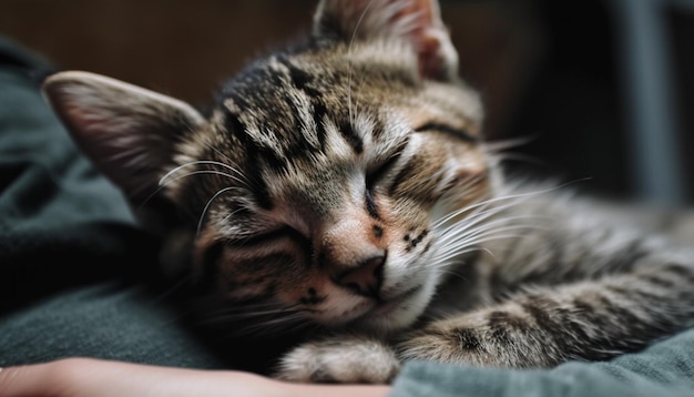 Gattino birichino sdraiato che dorme sul cuscino generato dall'intelligenza artificiale