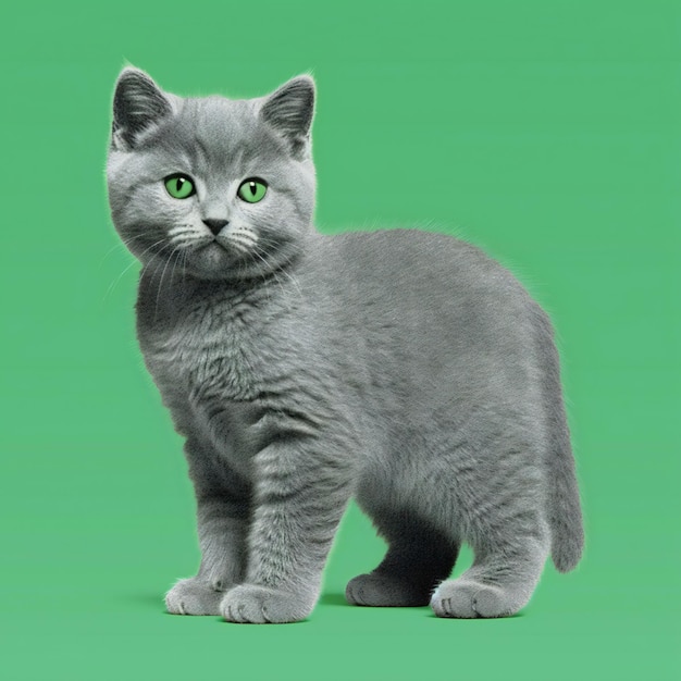 Gattino British Shorthair su uno sfondo verde