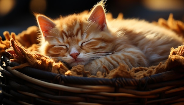 Gattino carino che gioca dormendo e guarda la fotocamera con curiosità generata dall'intelligenza artificiale