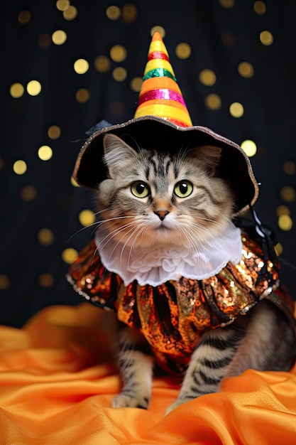 Gattino carino con costume di Halloween Festa stagionale AI generativa