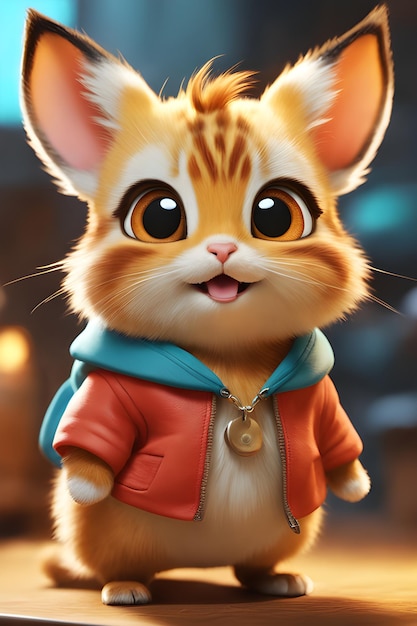 gattino carino in giacca e cappello 3d rendering illustrazionejpg