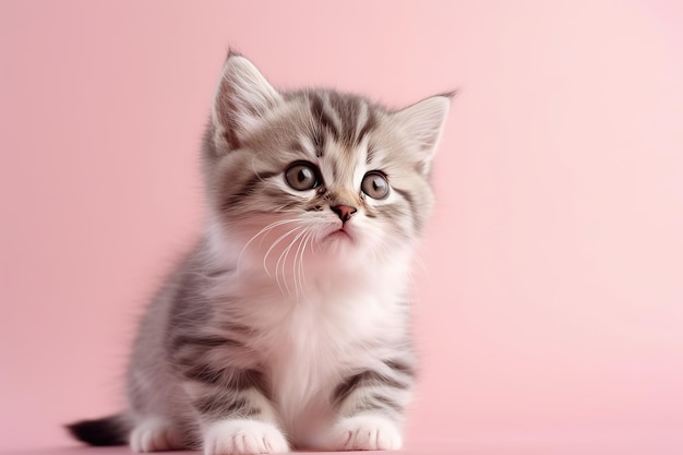 gattino carino su sfondo rosa pastello