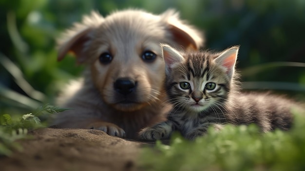 Gattino e cucciolo insieme