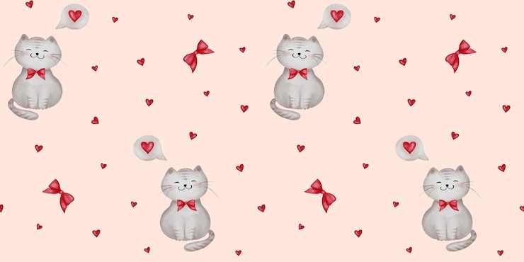 Foto gattino giocoso e cuore sfondo senza cuciture in rosa pastello per tessuto e biglietti di san valentino