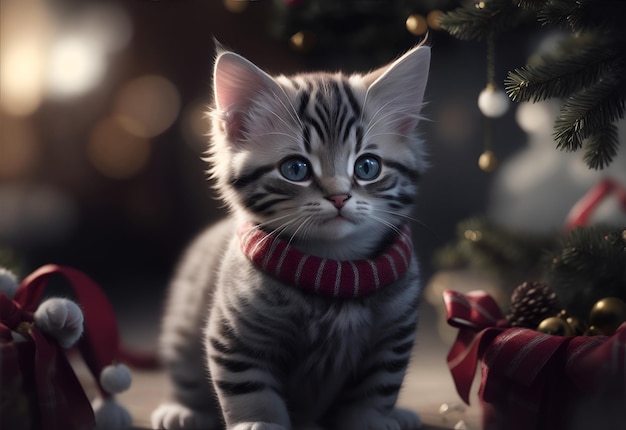 Gattino in pullover natalizio Generative AI