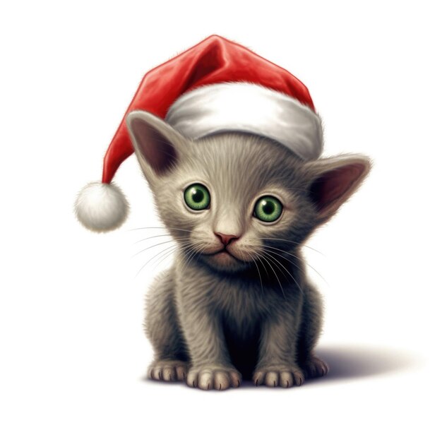 Gattino Korat che indossa il cappello di Babbo Natale