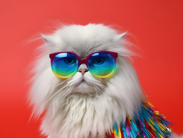 Gattino persiano nella parata dell'orgoglio Concetto di orgoglio LGBTQ generato dall'intelligenza artificiale
