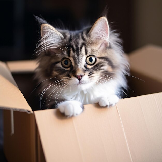 Gattino seduto in una scatola generata dall'AI