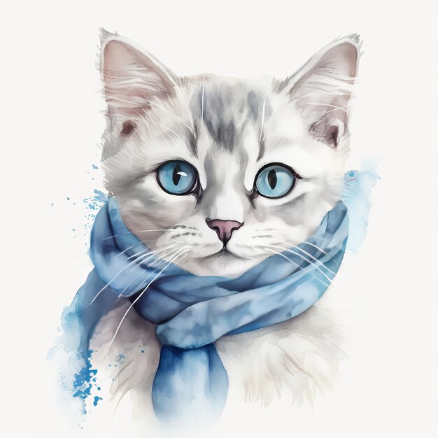 Gattino siberiano in una sciarpa blu
