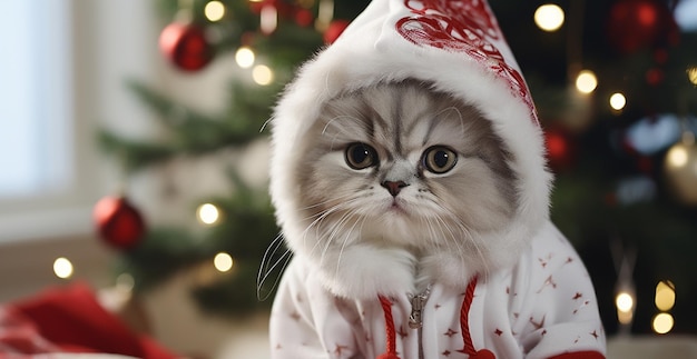 Gattino soriano vestito con un costume da Babbo Natale Foto di alta qualità