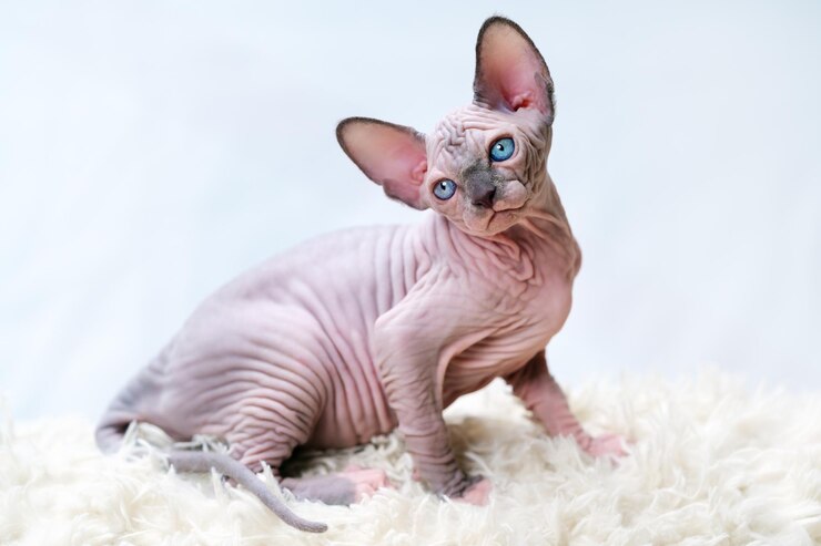 Gattino sphynx canadese glabro seduto