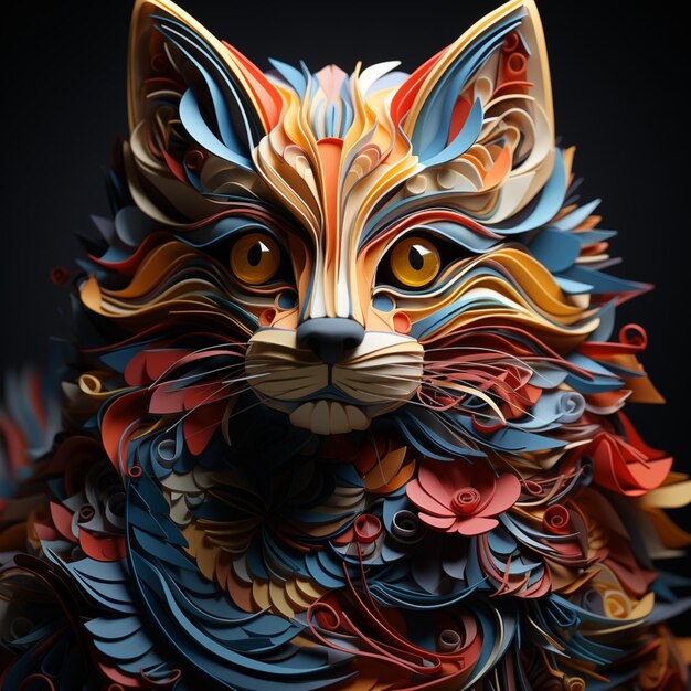 gatto 3d render design piega art