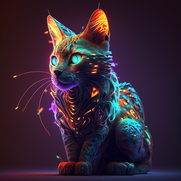 Gatto al neon blu natura animale AI generativa