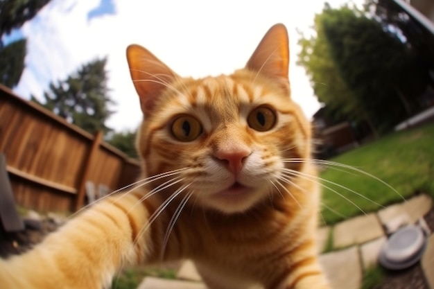 Gatto allegro che cattura Selfie Generative AI