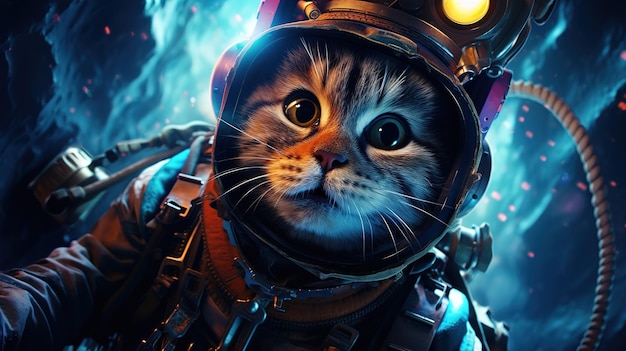 Gatto astronauta nello spazio sullo sfondo del globo