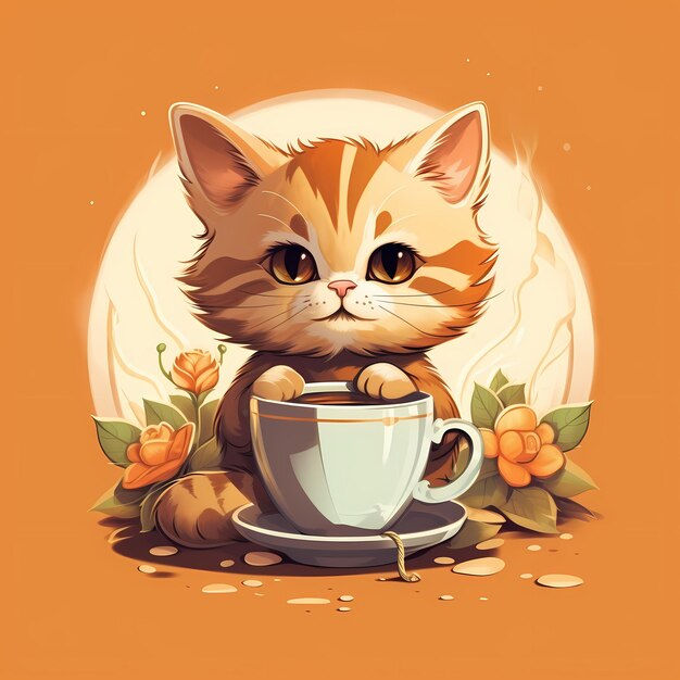 gatto bevanda tazza di caffè illustrazione dell'icona del fumetto concetto di icona della bevanda animale isolato AI generato