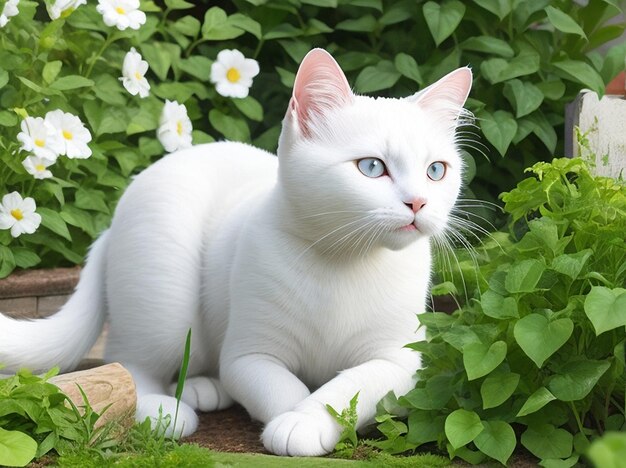 Gatto bianco in giardino